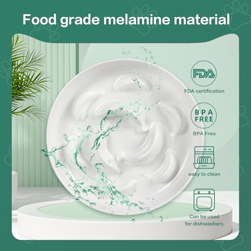 Anti-Schling-Napf für Katzen aus lebensmittelechtem Melamin – Rutschfester Slow Feeder mit Labyrinth-Design – Sanfte Farben – Für Nass- und Trockenfutter geeignet – Weiß– 16 x 16 x 3,2 cm