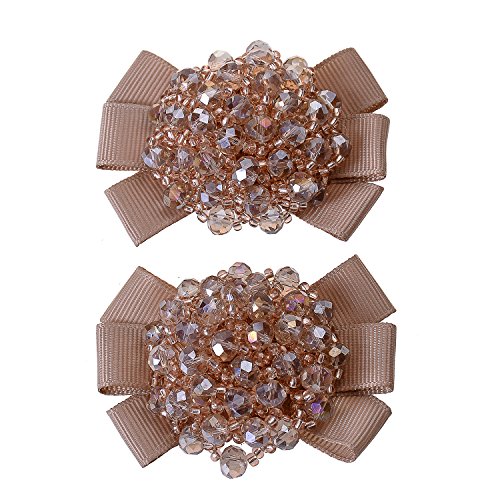 Chaussures Clips Charms Douqu en ruban gros-grain avec perles de cristal champagne la paire