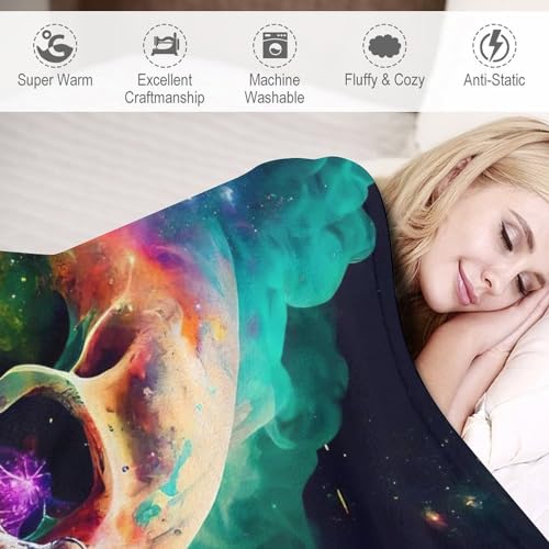 Manta de franela con diseño de calavera 3D para cama y sofá gótica reversible 180x200cm 6