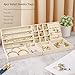 2025 New Jewelry Drawer Organizer Inserts, Stackable Velvet Jewelry Storage Tray for Dresser Drawers, Beige Flat Stacking Display Case for Rings Stud Necklaces Accessories