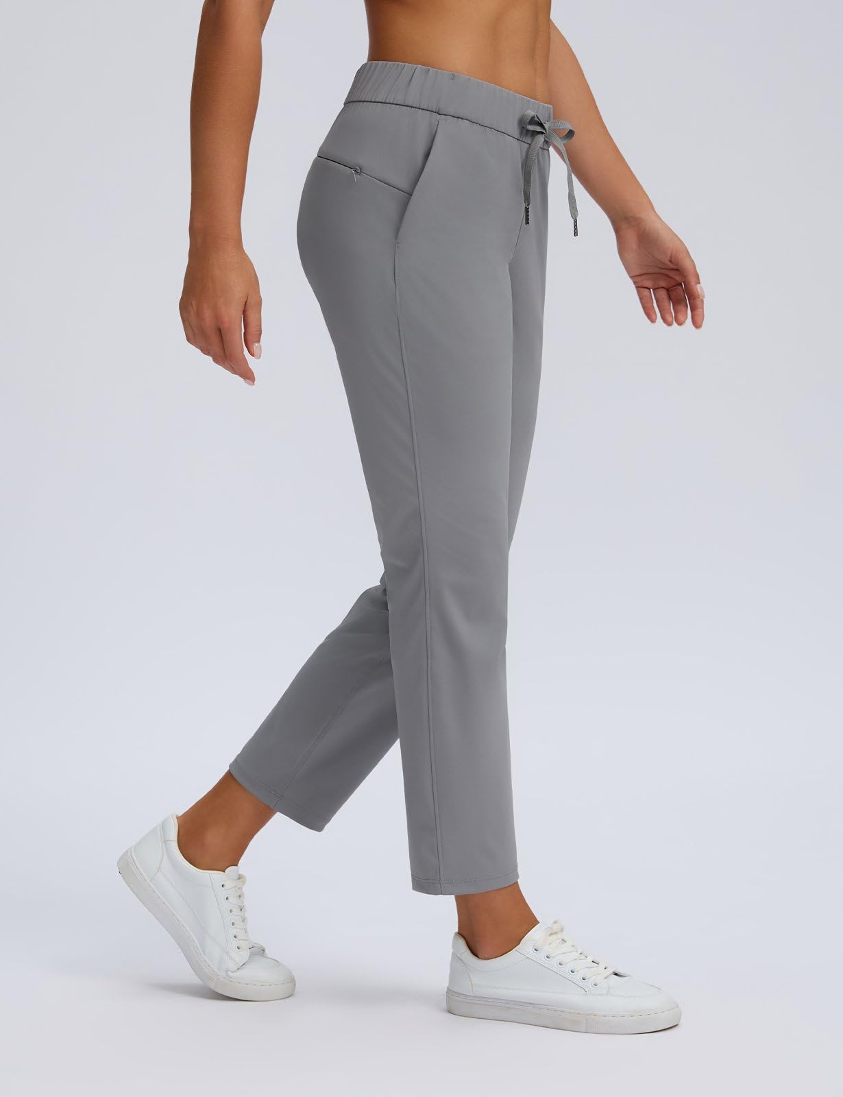 Bobobigo Women's Golf Pants with Deep Pockets Stretch 7/8 High Waisted Travel Pants Ankle Pants Casual Light Grey XL