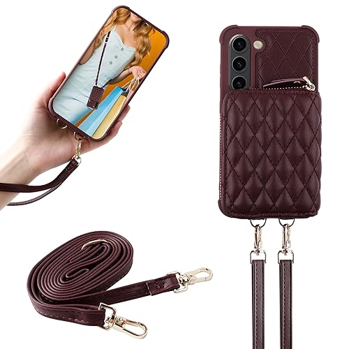 MONASAY Zipper Wallet Case Fit for Samsung Galaxy S23 Plus - Burgundy