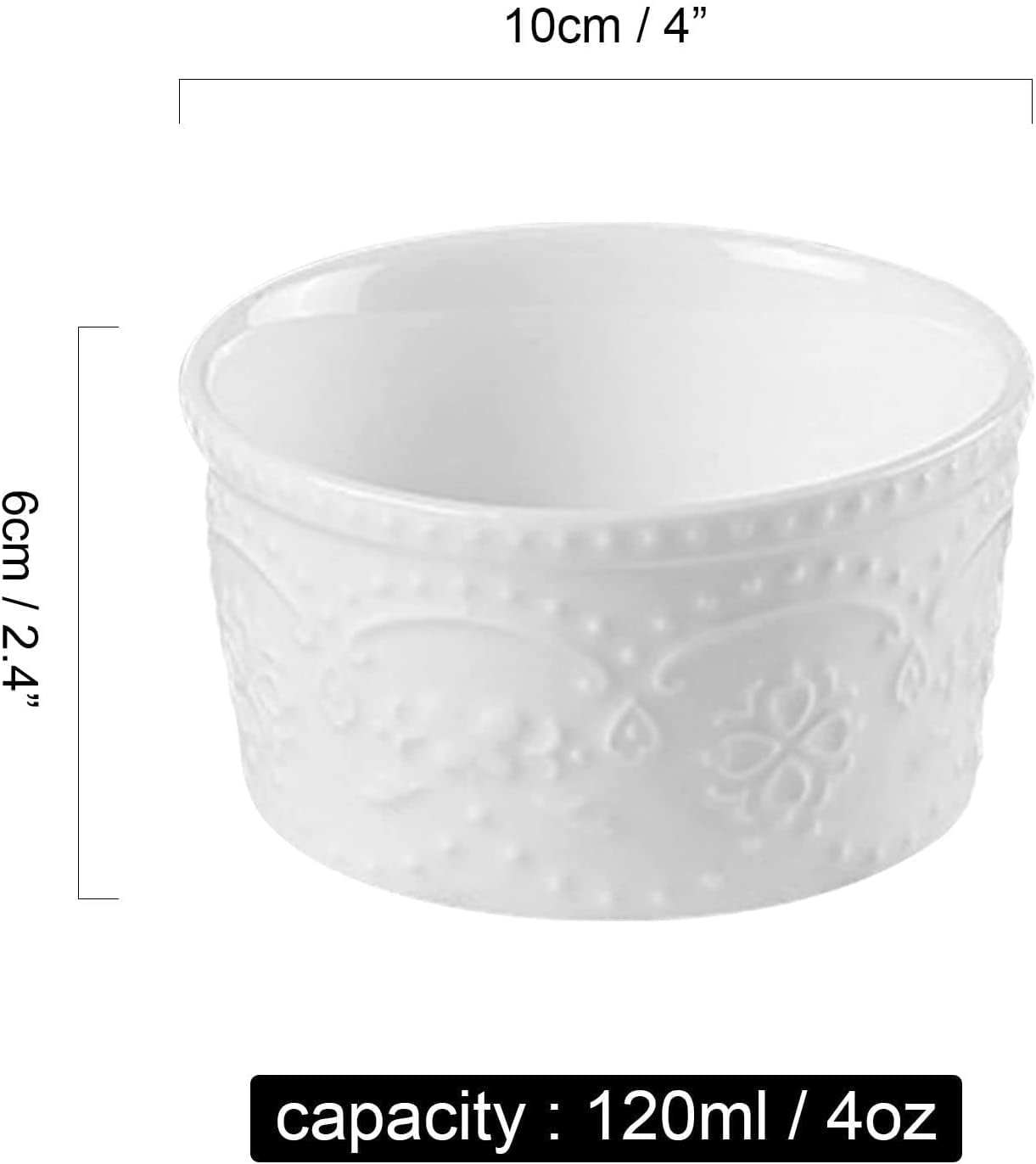 Bol à soupe, bol à riz, bol à déjeuner, ensemble de ramequins blancs, 120 ml, ramequins à crème brûlée, plats à soufflé allant au four, ramequins à soufflé, ramequins for friteuse à air-blanc-lot de 6