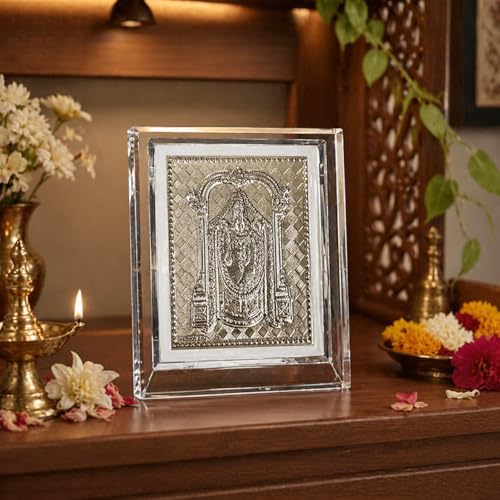 Image of Silver 999 Lord Tirupati Balaji Photo Frame for Car Dashboard, Home Decor -Lord Venkateswara Swamy Tasveer for Home, Office, Living Room, Puja, Return Gifts- 11x9x4 CM