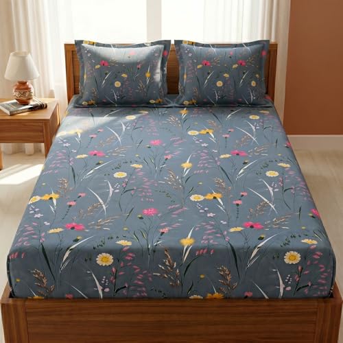 Image of Mafatlal 125 GSM Merino Double Bedsheet with Pillow Covers |90 x 100 Inches | Soft, Breathable & Lightweight | Blue
