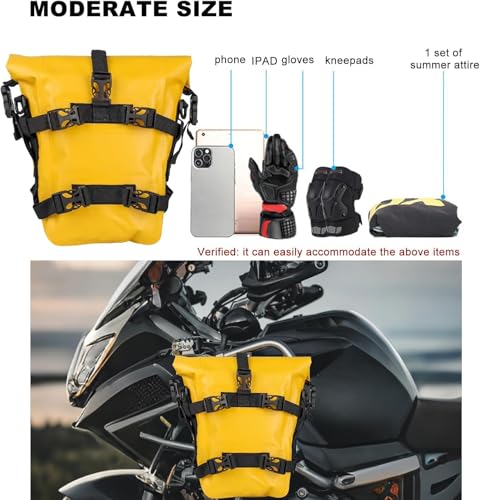 Bolsa impermeable amarilla para motocicleta, Alforja expandible de 8 litros, con 7 correas reforzadas y respaldo acolchonado antideslizante, ideal para ADV, turismo y off-road miniatura 4
