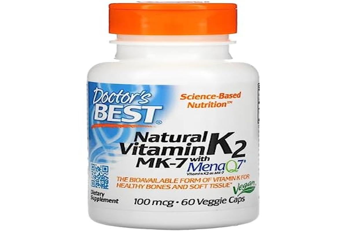 Doctor's Best - Vitamina naturale K2 MK7 con MenaQ7, 100 mcg, 60 vcaps, supporto per la salute delle ossa e del cuore