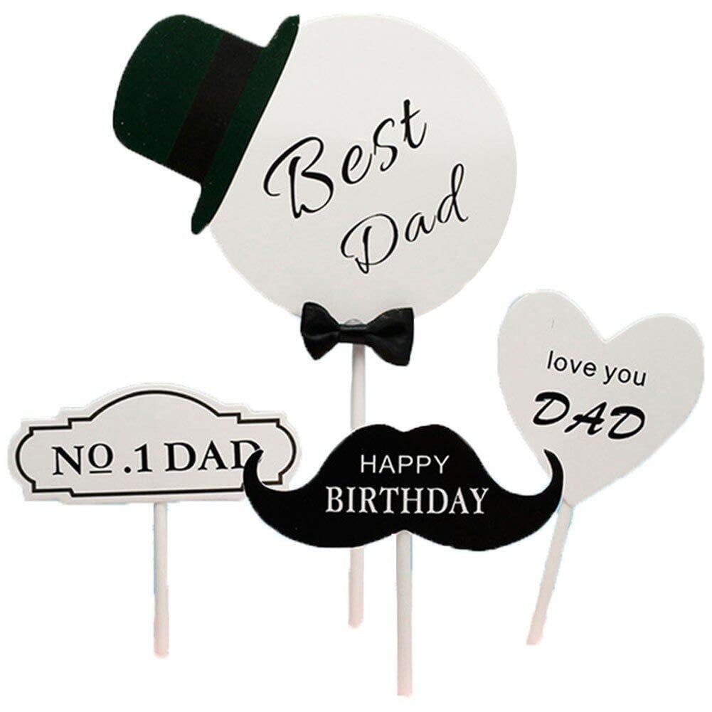 Lpitoy Multicolored 20Pcs Happy Father's Day Cake Topper Birthday Cupcake Topper Daddy Birthday Party Decoration Supply