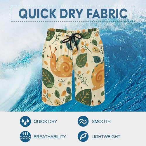 Men's Swim Trunks Quick Dry Board Shorts with Pockets Beach Shorts Green Little Snail Bathing Suits for Men3