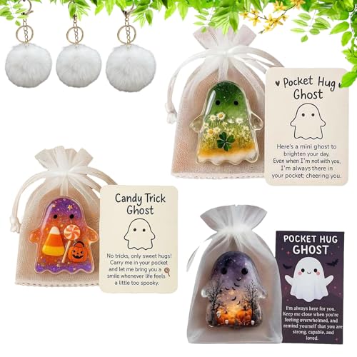 Kazuiyia Pocket Hug Ghost Cute & Friendly Ghost Pocket Cards Halloween Themed Pockets Ghosts Hug Tokens for Friends & Loved Ones (3PCS-B)