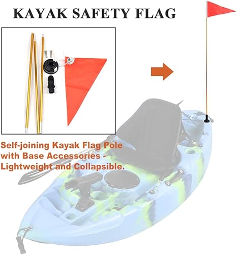 Miniatura 5 de Bandera de seguridad de montaje en pista de kayak de 4 pies, fácil instalación con base estable, kit de visibilidad para barco, canoa, yate, bote,
