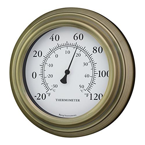 Bjerg Instruments 8" Antique Brass Finish Decorative Indoor/Outdoor Thermometer #TOP6