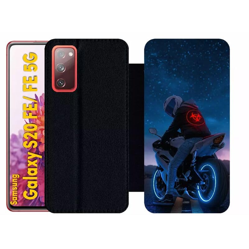Etui à rabat pour Galaxy S20 FE 5G noir au motif de moto lumière