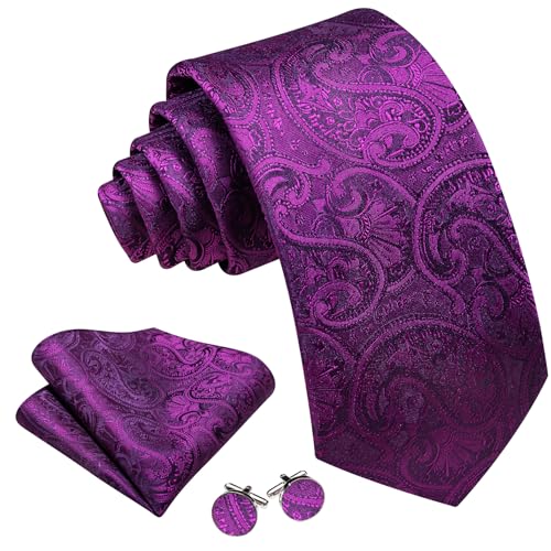 Image of Barry.Wang Men Ties Paisley Woven Silk Necktie Set with Pocket Suqare Cufflinks Formal
