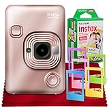 Fujifilm INSTAX Hybrid Mini LIPLAY (Blush Gold) + Fujifilm Instax Mini Instant Film (20 Sheets) + Accessory Bundle (USA Warranty)