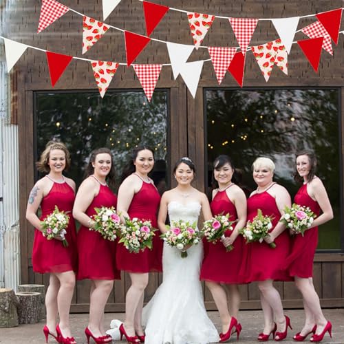 Image of Zwiebeco 39Ft Red White Strawberry Fabric Bunting Banner Triangle Flags Party Decorations Hanging Cotton Garland Pennant for Engagement Wedding Baby Shower Birthday Home Outdoor Garden Party Decor