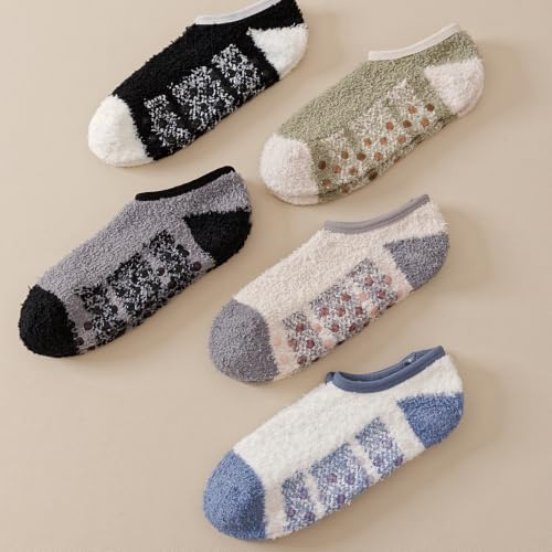 Image of SKOLA Cozy Winter Fuzzy Women Socks Grip Slippers Fluffy House Non Skid Microfiber Socks