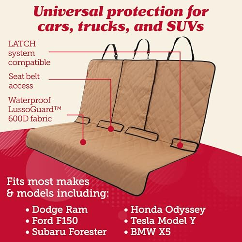 Image of LUSSO GEAR Dog Car Seat Cover for Back Seat | Protects Back Seat From Scratches, Scuffs, Shedding, Mud, & More | 100% Waterproof | Non-Slip Cover Stays Securely in Place | Fits All Cars, Trucks & SUVs