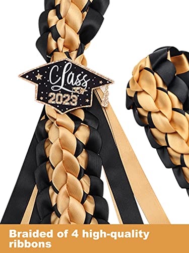 Tftafan Graduation Lei Class Of 2023 Graduation Ribbon Leis Graduation Necklace Braided Necklaces Graduation Leis Gift Party Accessories For Women And Men (Black And Gold, 2) #TOP5