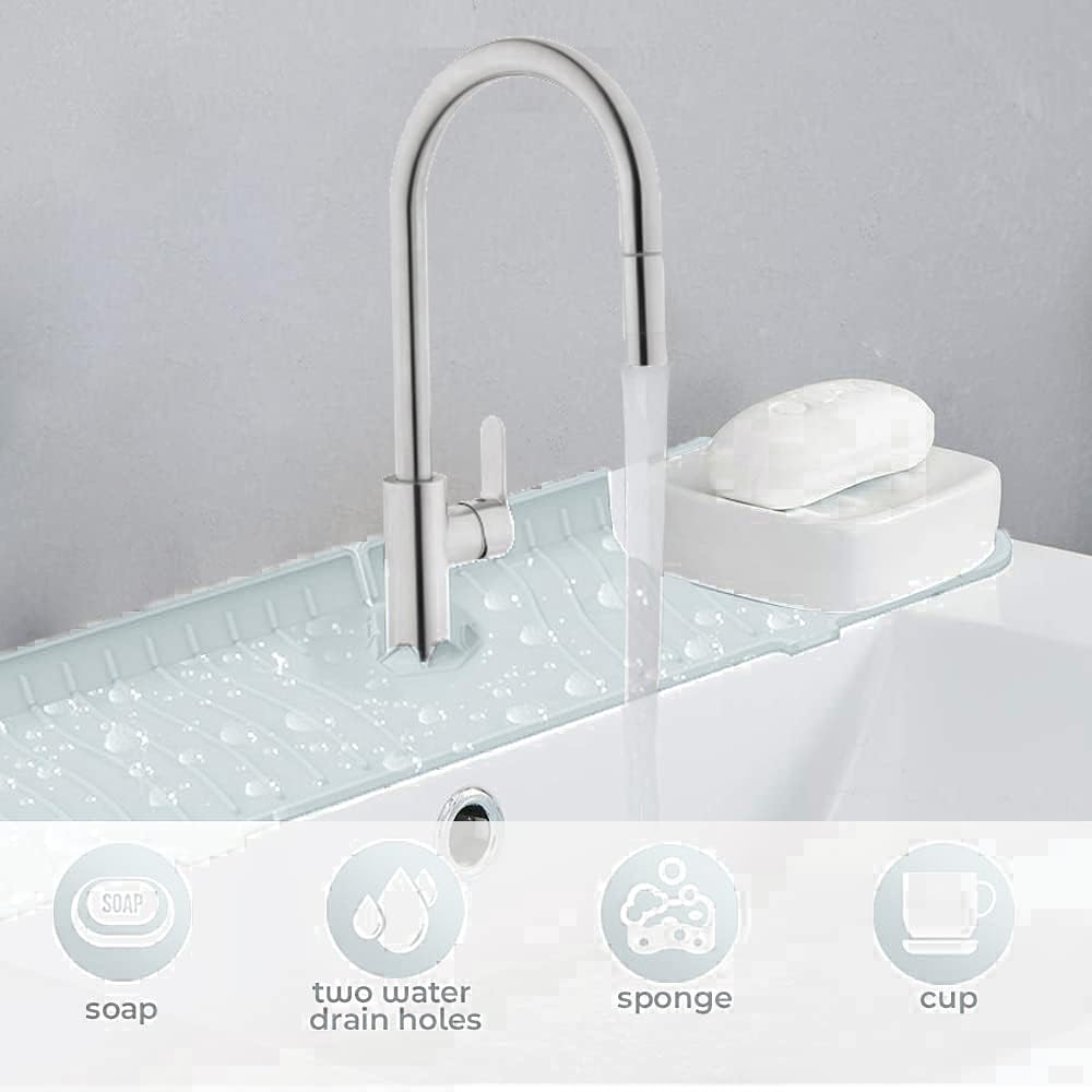 BIOPRONEXT Kitchen Sink Splash Guard Behind Faucet - Large 24 Inch Silicone Sink Faucet Mat Splash Guard - Premium Faucet Splash Mat - Universal Silicone Faucet Mat for Kitchen Sink (1 Pack, White)