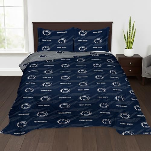 Northwest NCAA Penn State Nittany Lions Motion Vector Quilted Throw Blanket with 2 Shams, Soft Cozy Bedding, All Seasons, 90 x 90 inches