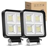 Nilight LED Tractor Lights LED Pods Square 2PCS 4 Inch 64LEDs Flood Light Bar Fog Driving Work Lighting for Truck Off Road Vehicles ATV UTV Boat SUV Van