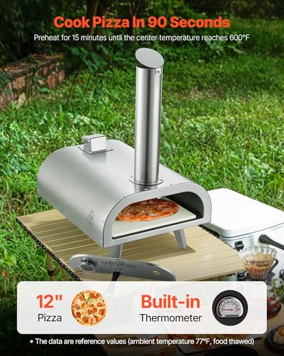 Image of VEVOR Pizza Oven Outdoor, 12 inch Pellet Pizza Oven, Portable Pizza-Stove with Built-in Thermometer, Wood Fired Stainless Steel Pizza-Maker, for Backyard, Camping, Pizza-Stone, Shovel, Carry Bag, Silver