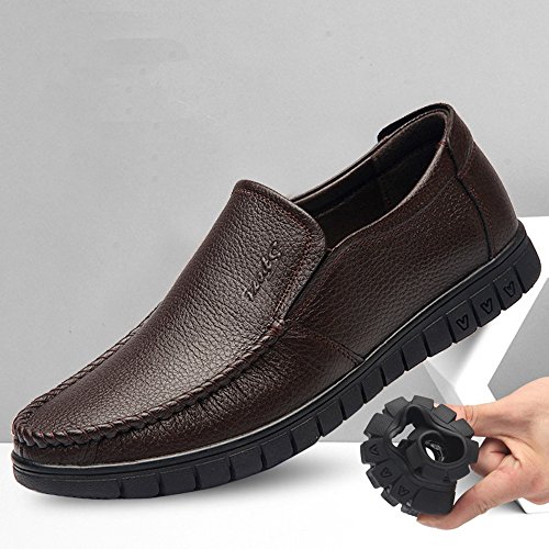 Men's Genuine Leather Slip-On Loafers - Soft Cushioned Moccasin-Toe Casual Shoes with Hand-Stitched Detailing Brown Black Extended2