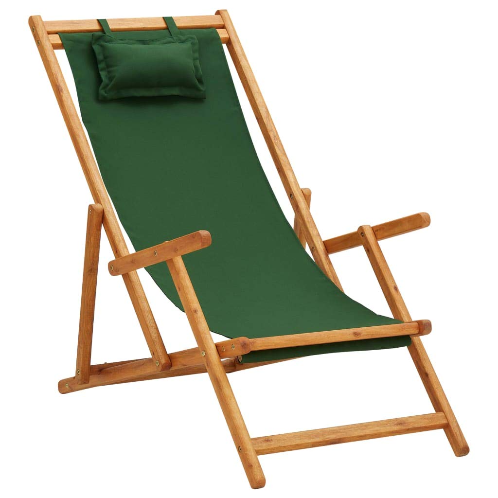 CHAHO Klappliege Klappbar Sonnenliege Gartenliege Strandliege Liege Relaxliege Liegestuhl Gartenmöbel Klappbarer Strandstuhl Eukalyptus Massivholz und Stoff Grün