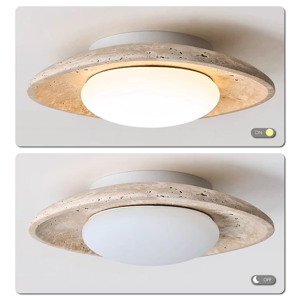 Jadssox Wabi Sabi lampa sufitowa natynkowa 28 cm z kamienia, Żyrandol z naturalnego trawertynu, Skandynawskie lampy sufitowe do przedpokoju, korytarza, na balkon