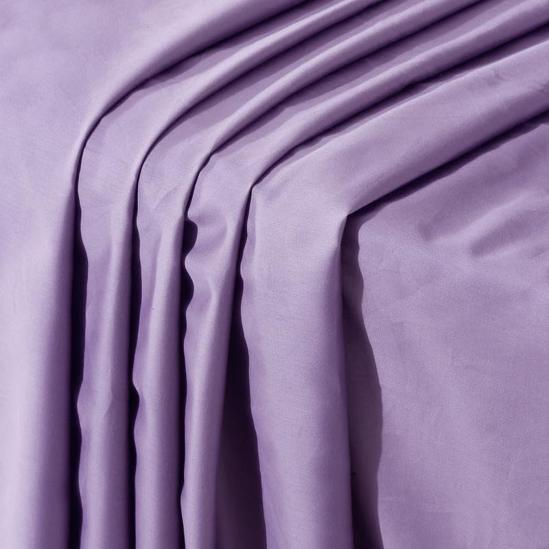 Image of NAKSH Elastic Fitted Bedsheets King Size 78 x 72 Inch, 210 TC Plain Pure Cotton, Lavender | 1 King Size Bedsheet with Elastic Fitted and 2 Pillow Covers