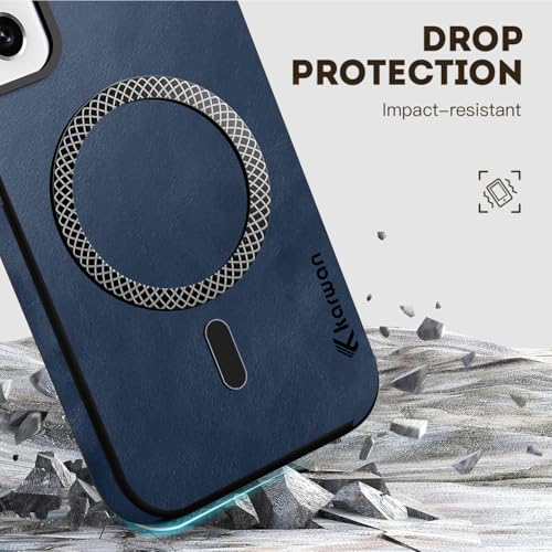 Image of KARWAN Shockproof Hybrid Leather Finish Back Case Cover Compatible with Samsung Galaxy S21 FE with Wireless MagEaze Charging Cover, Anti-Scratch Shield Case with Strong Minimalist Design (Blue)