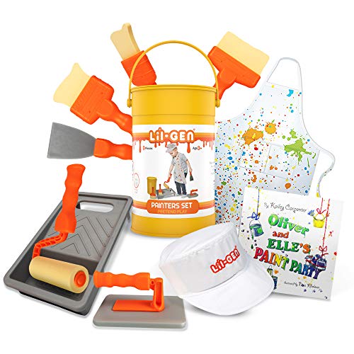 Li’l-Gen Pretend Play Painter Set with Book - 11 Piece Kids Tool Set with Dress Up Cap and Apron - Mess Free Toddler Toys for Boys and Girls - Gift Toys for Ages 3 + Years Old