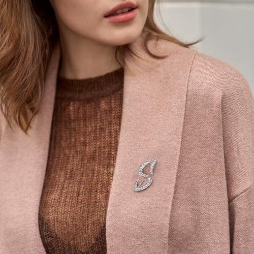 Image of Cicy Bell A-Z Initial 26 Letter Brooch Pins 18k Gold Plated Cubic Zirconia Breastpin Name Personalized Gifts for Women Men
