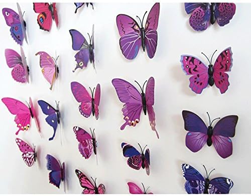 TRIXES 3D Butterflies Purple Pink - 3D - Pack of 12 - Stick On Wall Magnetic Decoration Butterfly Wall Stickers - Colourful Home Bedroom Lounge Accessory