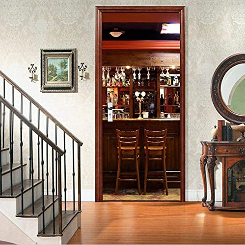 Misssixty Door Sticker - 30.3" X 78.7" - 3D Dining Room Door Wall Mural Wallpaper Stickers Vinyl Removable Decals For Home Decoration #TOP2