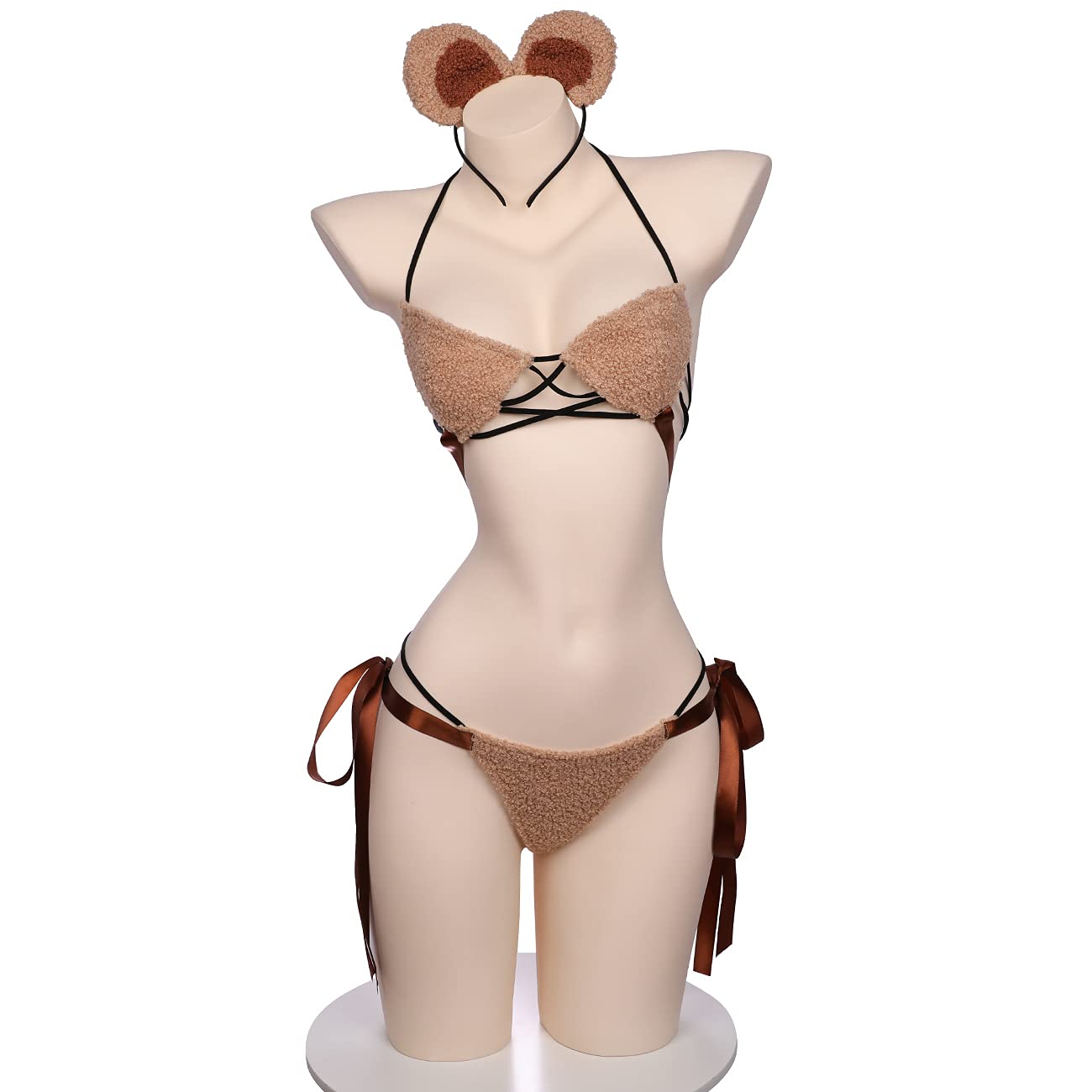 JasmyGirls Kawaii Lingerie Sexy Bear Cosplay Costume Anime Micro Bikini Cute Furry Bra and Panty Set Japanese Lolita Outfit