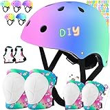 Comforhous Color Gradient Kids Bike Helmet and Pads Adjustable Helmet for Kids Protective Gear Set with Elbow Knee Pads Wrist Guards for Cycling Bicycle