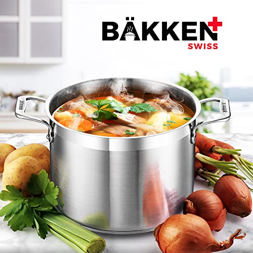 Stainless Steel Stockpot with Lid 8 Quart, Durable 18/8 Stainless Steel, Impact-Bonded Base for Even Heating, Riveted Handles, Oven & All Stove Compatible, Safe Up To 500°F (260°C) by Bakken- Swiss - Used condition - Image 9