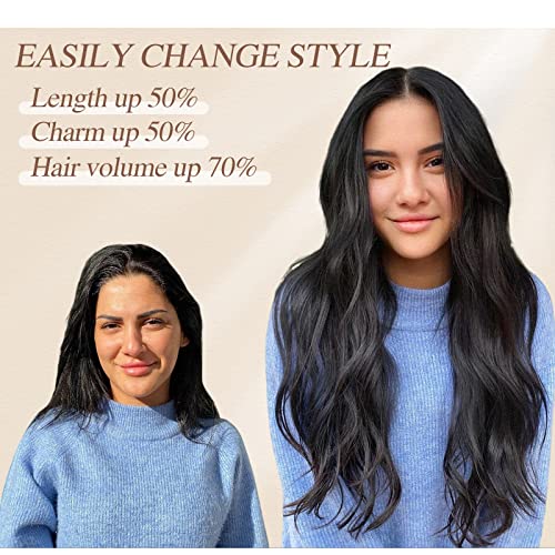 Atraente Clip In Hair Extensions 20 Inch Long Wavy Synthetic Black Hair Extensions Upgraded 6 Pcs Thick Hairpieces Fiber Double Weft Soft Natural For Women (6Pcs, 20Inch, 1B) #TOP4