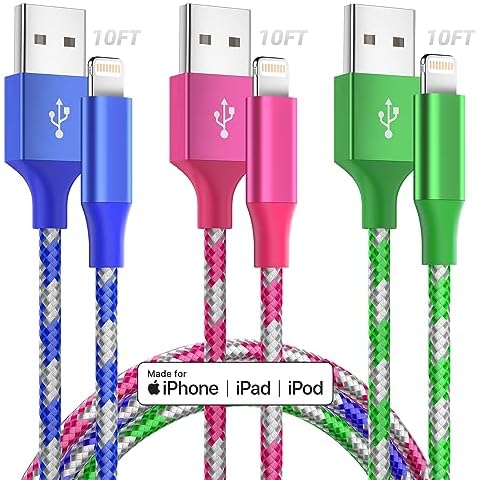 MenoSupp iPhone Charger Fast Charging 3 Pack 10 FT Lightning Cable iPhone Charger Cable Nylon Braided Long iPhone Cord Compatible with iPhone 14 13 12 11 X Pro Max Plus SE and More Cover