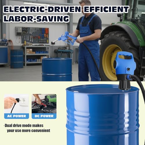 Image of Electric Drum Pump, 55 Gallon AC /DC Drum Transfer Pump with Adjustable Suction Tube, Portable Electric Barrel Transfer System for Oil, Diesel, DEF, Water, Automotive & Industrial Use