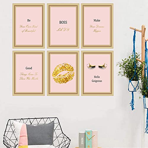 Modern Inspirational Fashion Women Lips And Lashes Wall Poster Art Painting Set Of 6 (8”X10” Canvas Picture) Queen Girls Birthday Gifts Cloakroom Bathroom Spa Bedroom Home Decor Unframed, 8 X 10 Inch #TOP5