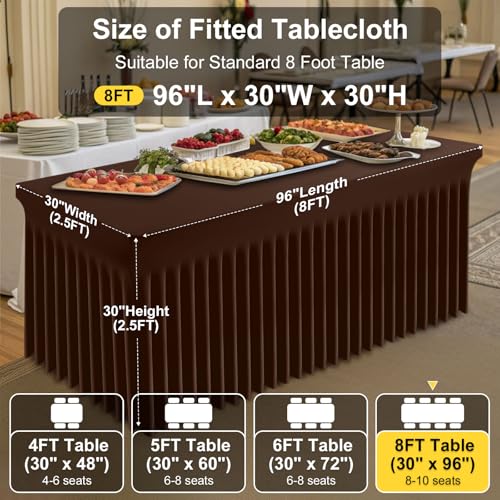 Image of Smiry 2 Pack Spandex Elastic Fitted Table Cloth Skirt for 8FT Table | Stretch Washable Table Cloth, Banquet Table Cover for Wedding, Party, Indoor & Trade Shows, (Coffee, 96Lx30Wx30H)
