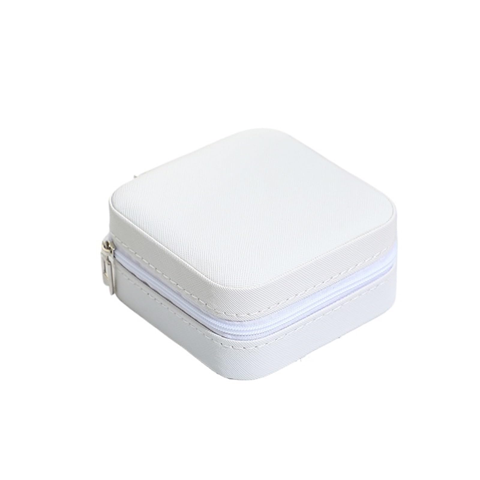 ESTDKMNOS Portable Jewellery Case， Jewellery Storage Box Multicolor Single Layer Zipper PU Square for Women(White)
