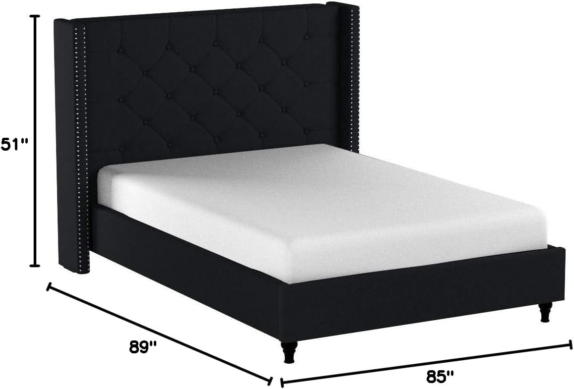 Home Life Premiere Classics Cloth Black Linen 51" Tall Headboard Platform Bed with Slats King - Complete Bed 5 Year Warranty Included 007