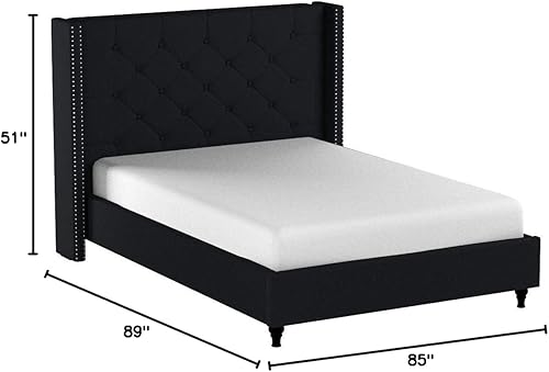 Miniatura 3 de Premiere Classicsde Life HomePlataforma de cama de tela de lino negra con listonesde 51 de altoCama completa 007 lino Negro