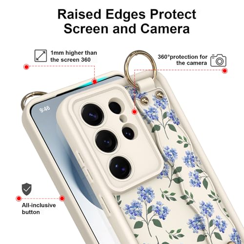 Silicone Case for Samsung Galaxy S26 Ultra with Strap Stand, Blue Flowers by Jefonha - Used condition - Image 2