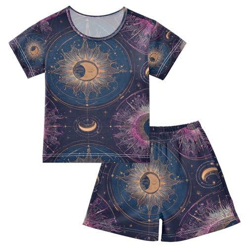 senya Dreamy Moon Constellations Summer Pajamas Set Short Cotton Sleepwear 2 Piece