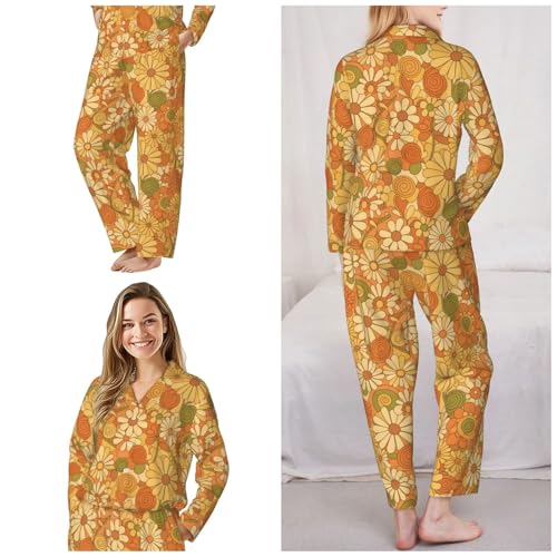 Image of Women'S Long Sleeve Pajama Set Soft Loungewear Button-Down Top & Elastic Waist Pants S- 2XL